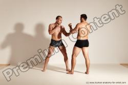 Underwear Fighting Man - Man White Muscular Short Brown Multi angles poses Academic